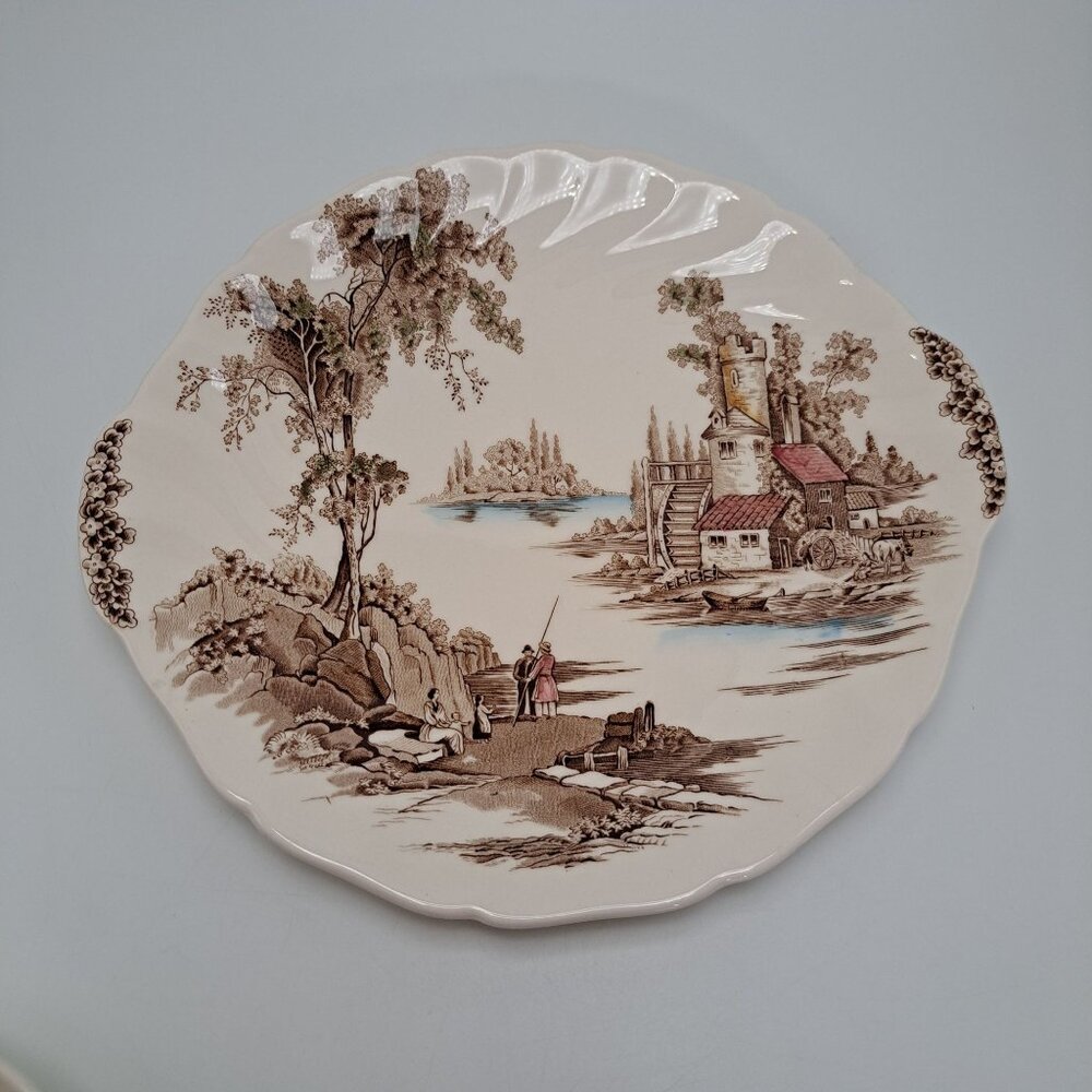 Vintage Johnson Bros The Old Mill Handled Cake Plate